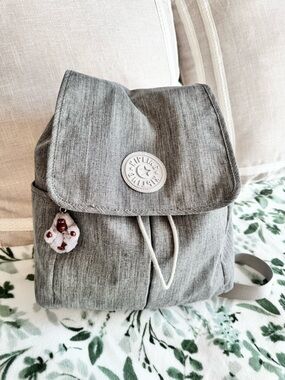 Kipling Light Gray Mini Backpack with Monkey Keychain